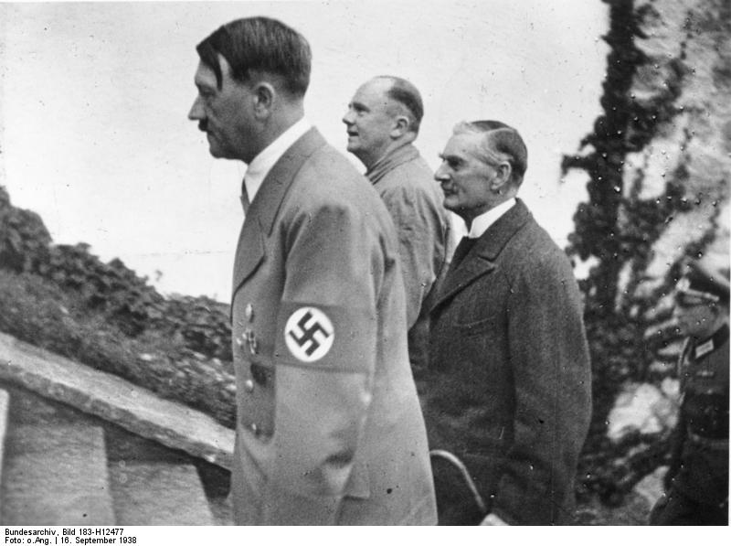 Adolf Hitler and Neville Chamberlain meet at the Berghof. Chamberlain, in an attempt to appease Hitler, gives the Führer a verbal agreement of the annexation of the Sudetenland by the Reich
